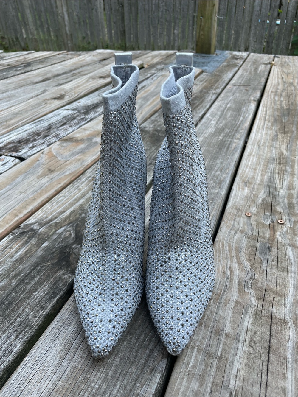 Sparkle Knit Pointed Ankle Boots in Silver
